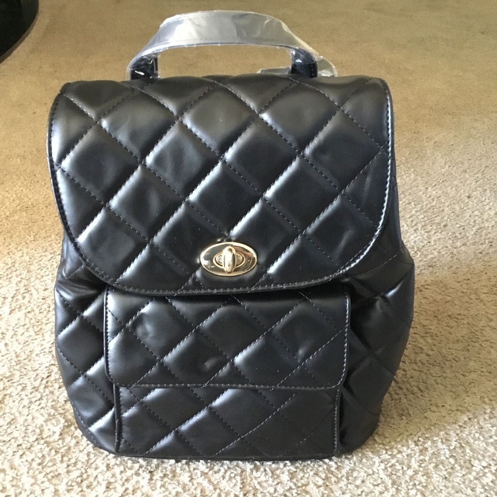New Black Quilted Mini Backpack